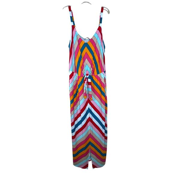 Lane Bryant Chevron Multicolor Rainbow Maxi Dress 18/20 Tie Front Knot Tie - Picture 1 of 9